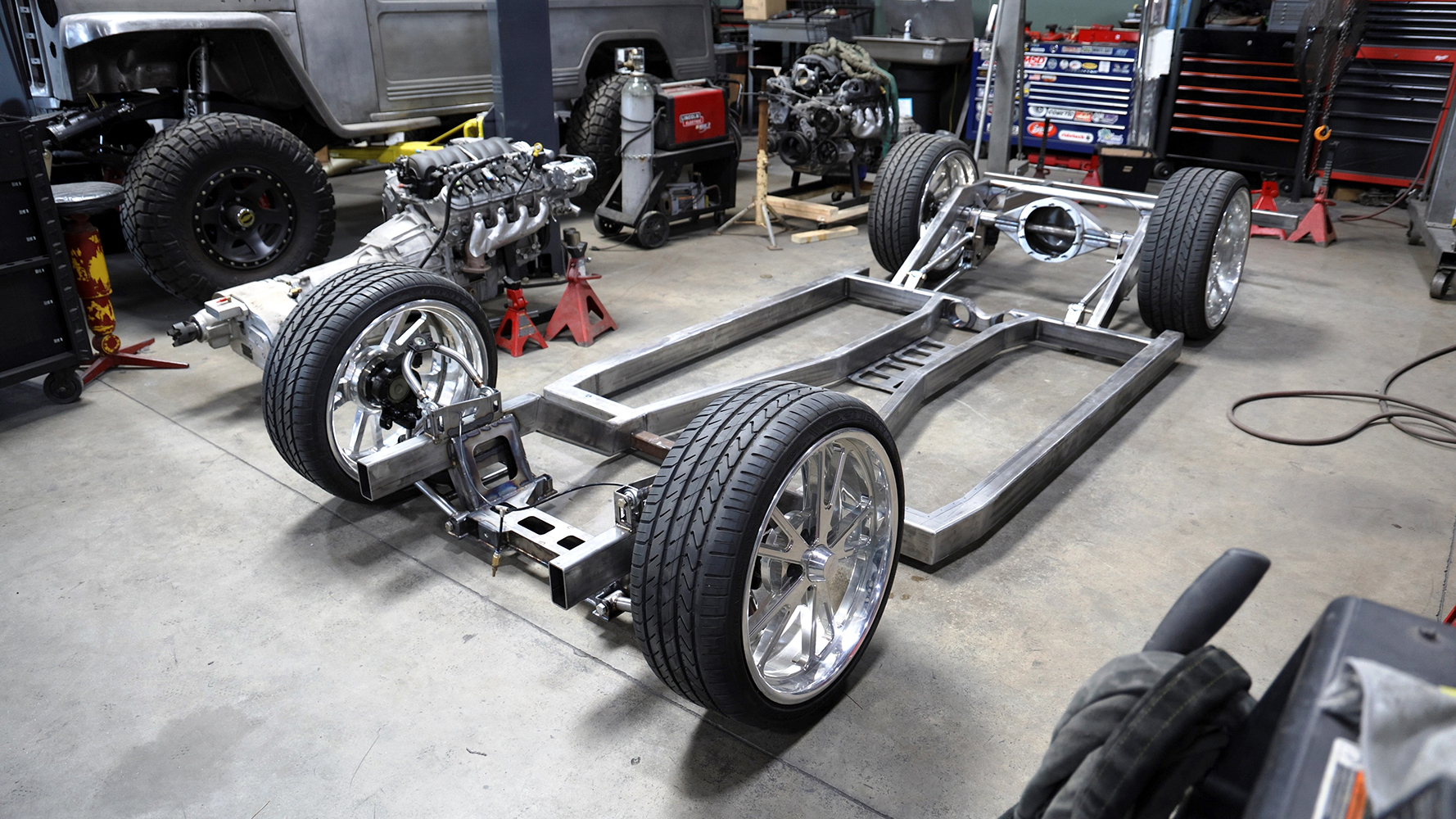 03 Custom chassis build with an LS engine and independent rear suspension for a classic truck project