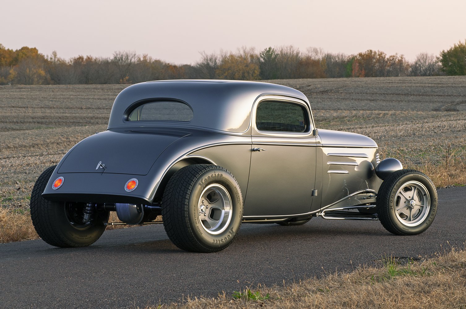 05 1935 Chevy Coupe rear three quarter view shaved trunk streamlined custom design 1