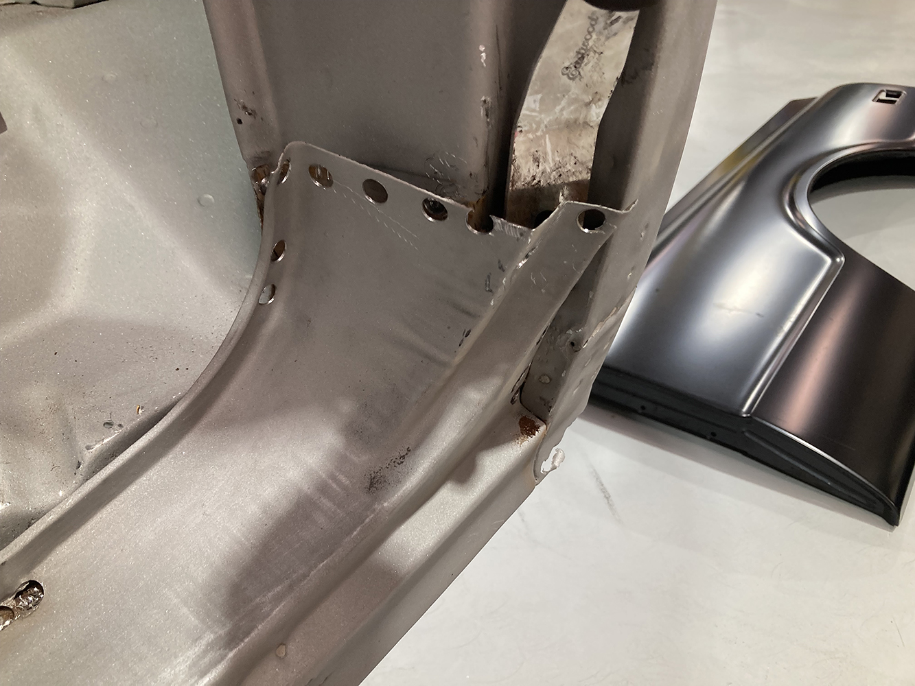 05 Rusted out rocker panel section removed for repair and replacement