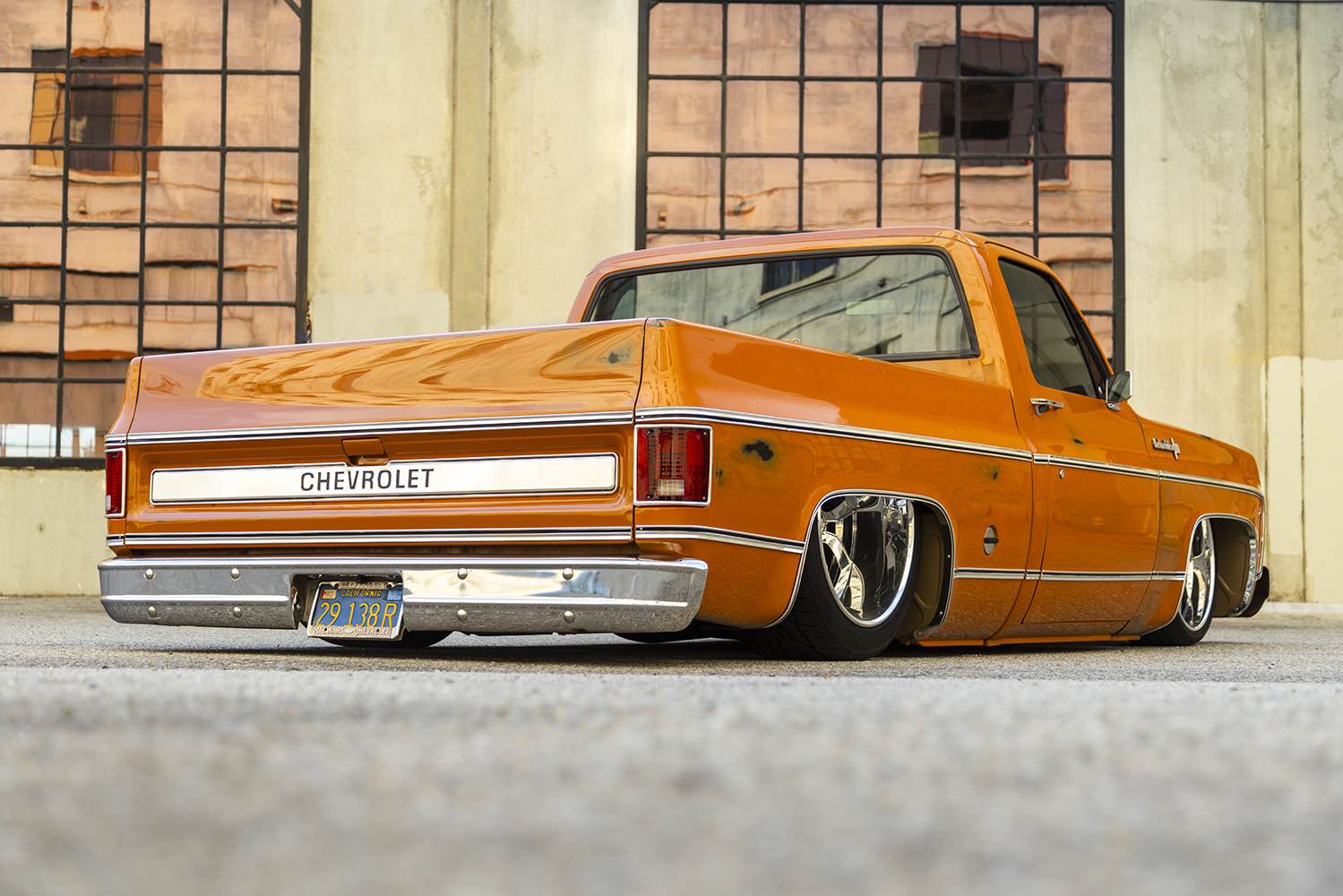 07 Slammed 1973 Chevy C10 rear chrome bumper stance