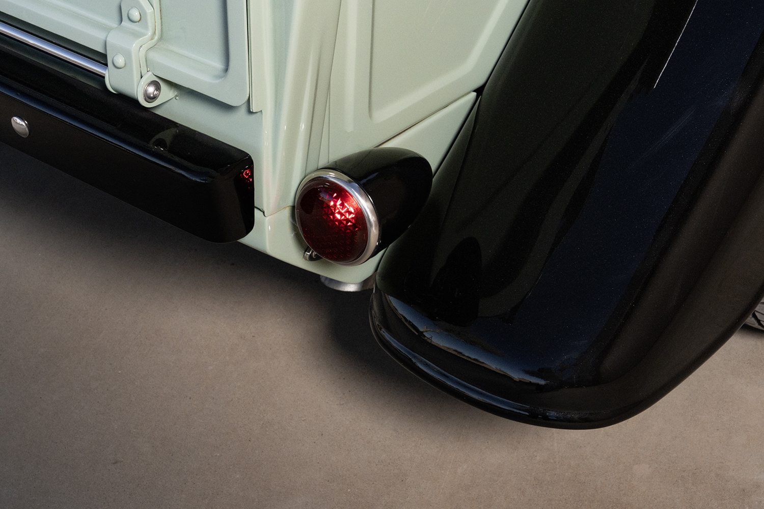 08 1936 Ford pickup taillight close up black fender and bumper detail