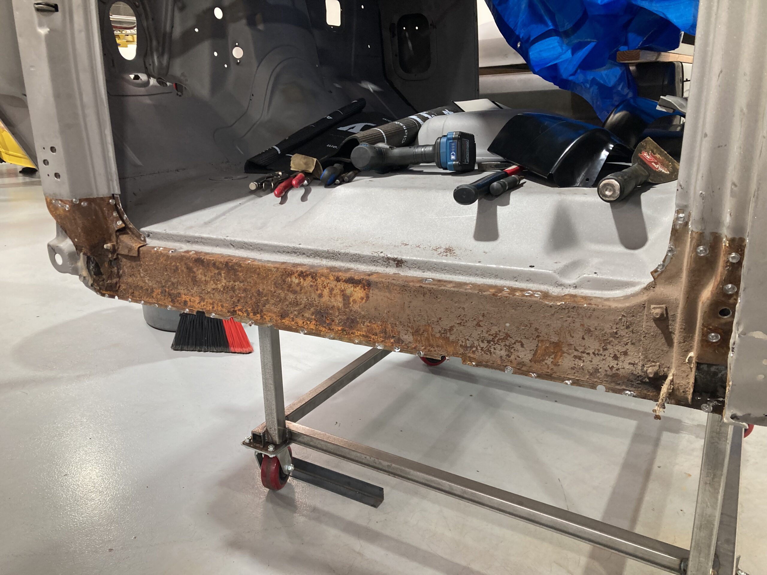 08 New replacement rocker panel and cab support parts ready for installation