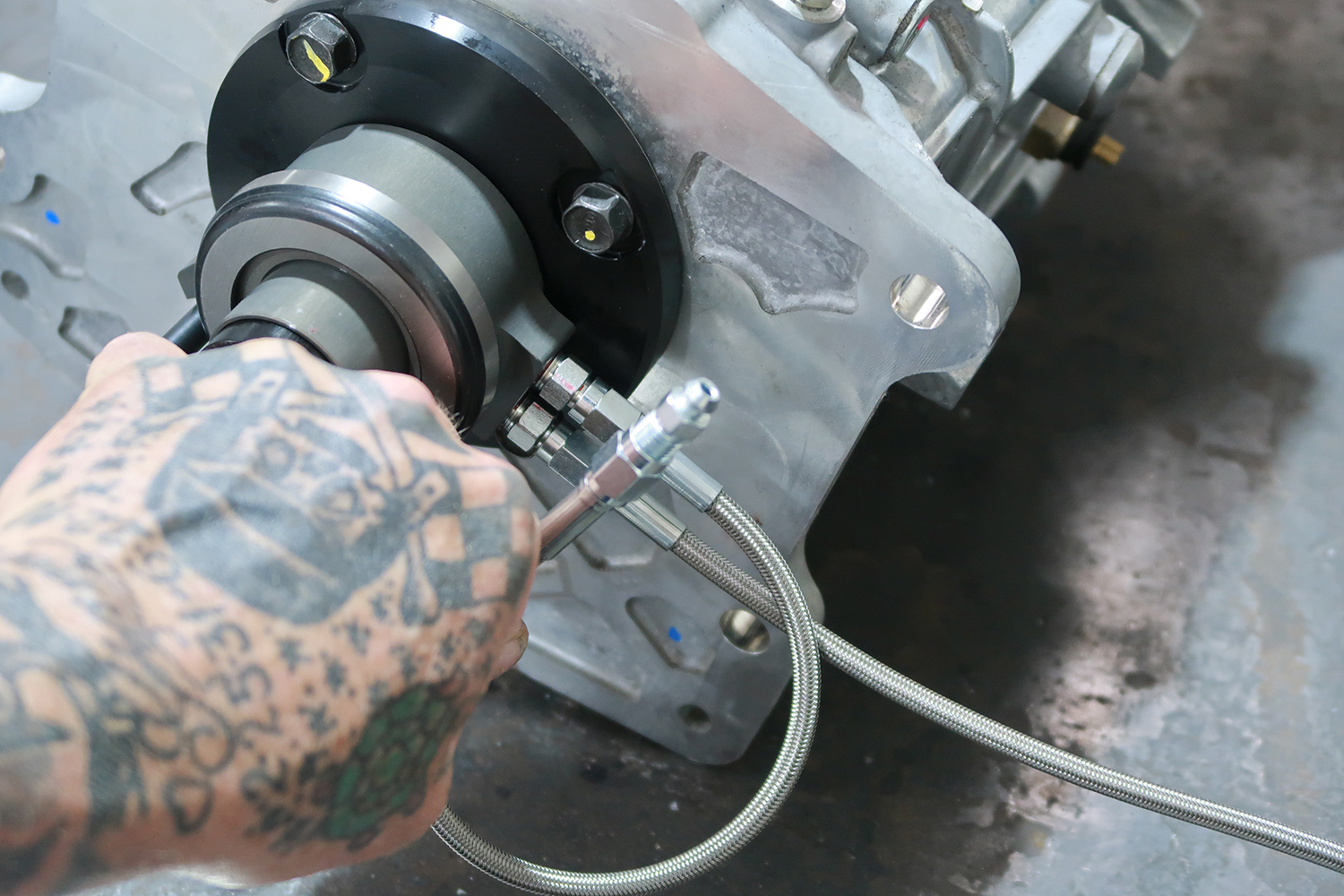 11 Braided stainless hydraulic line connects to throwout bearing for smooth clutch operation