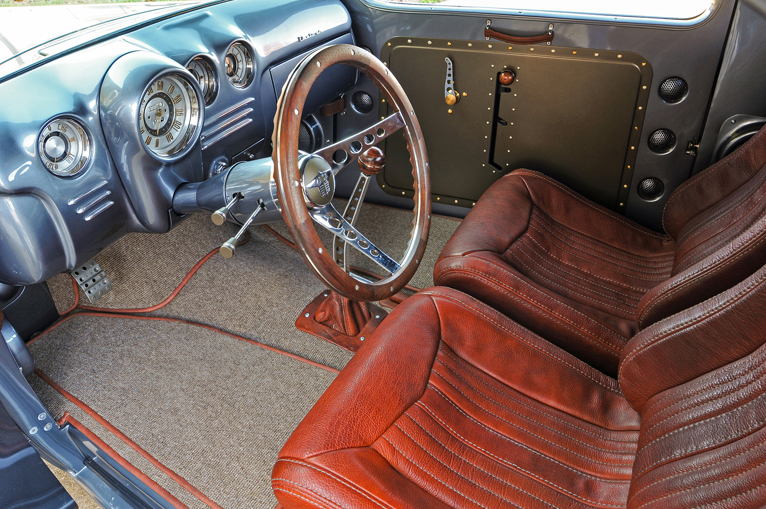 12 1935 Chevy Coupe interior retro futuristic dashboard vintage gauges aircraft inspired details