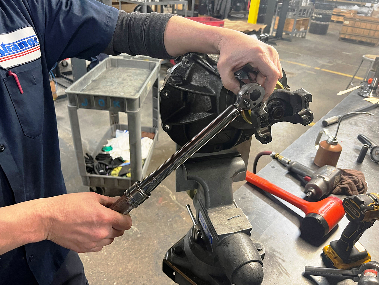 12 Torquing the pinion nut on a Strange Engineering third member for a Ford 9 inch differential