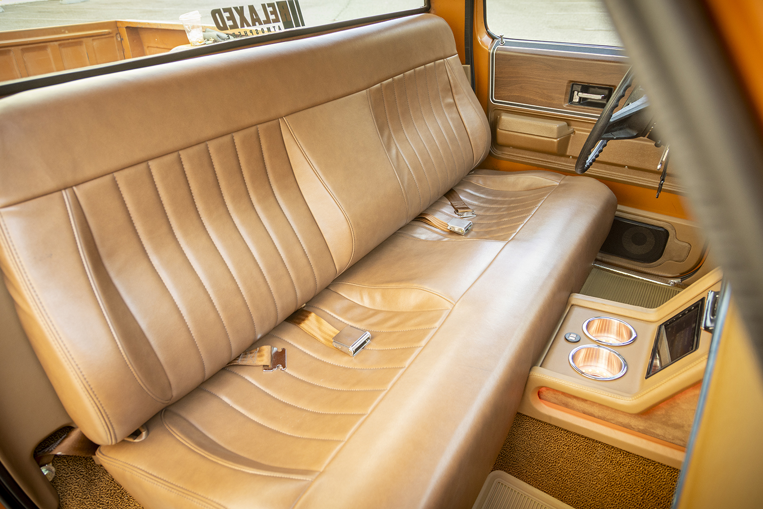 13 Brown leather bench seat interior 1973 Chevy C10