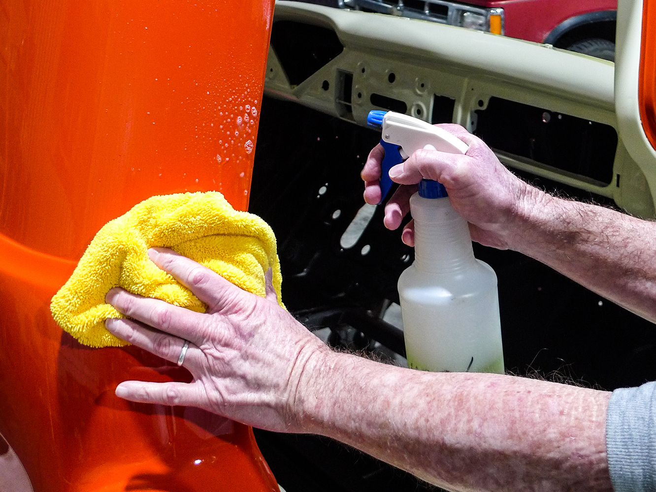 13 Cleaning the surface with a microfiber cloth and spray solution