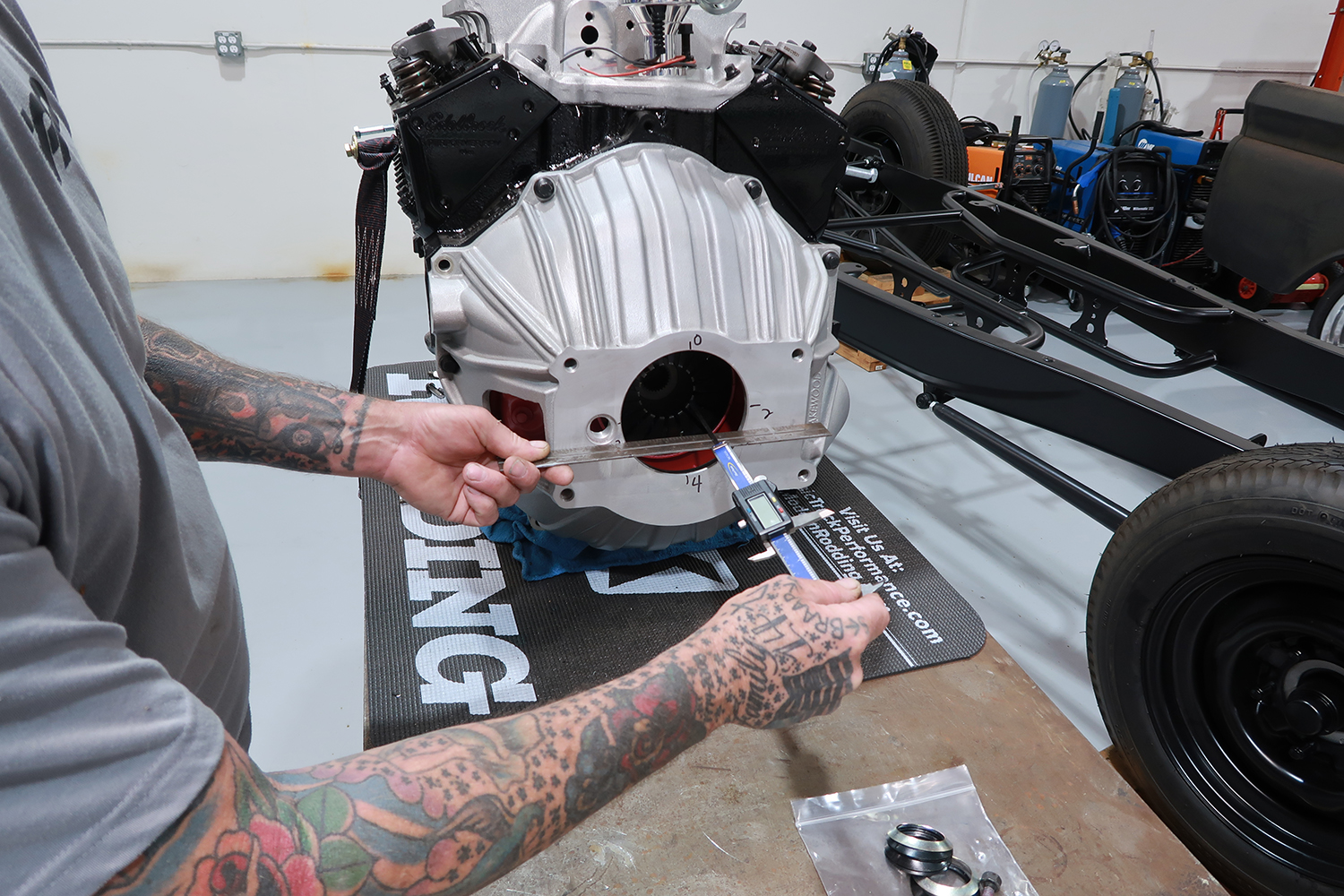 14 Bellhousing depth measured for proper clutch system spacing