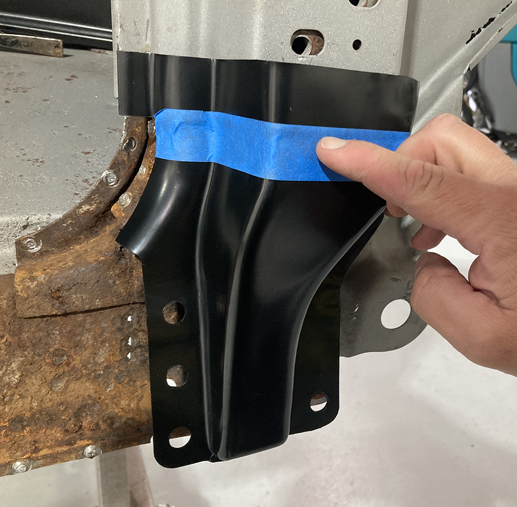 14 Test fitting a new lower A pillar patch panel before welding