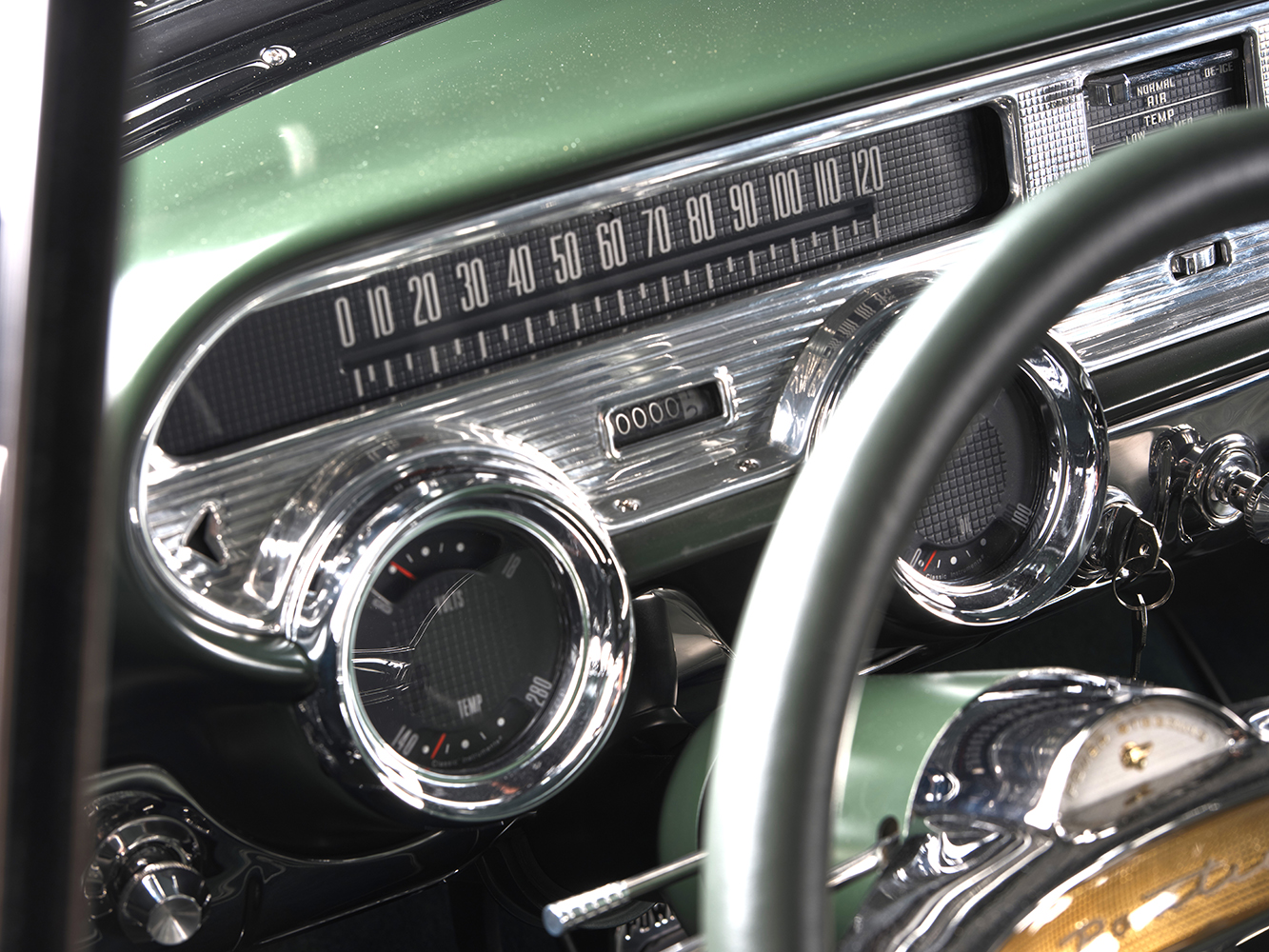 16 1957 Pontiac Safari wagon console shifter polished metal automatic transmission setup custom interior