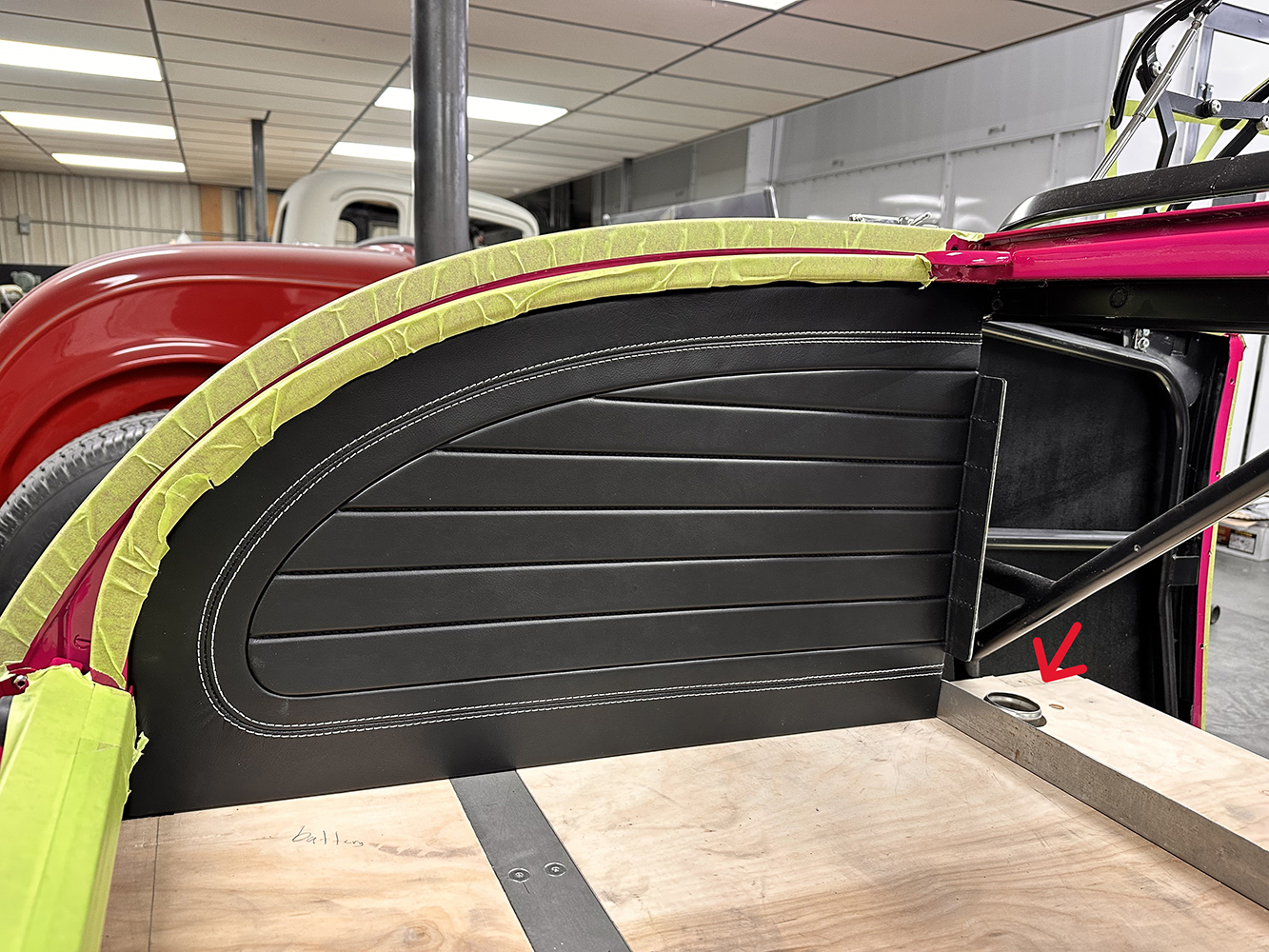 16 Black leather trimmed interior paneling in a 1932 Ford Roadster