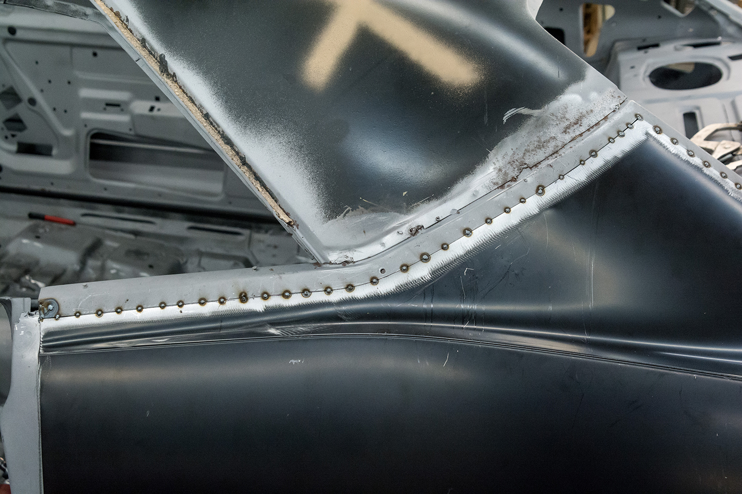 16 Welds progressing along the quarter panel seam for a strong bond