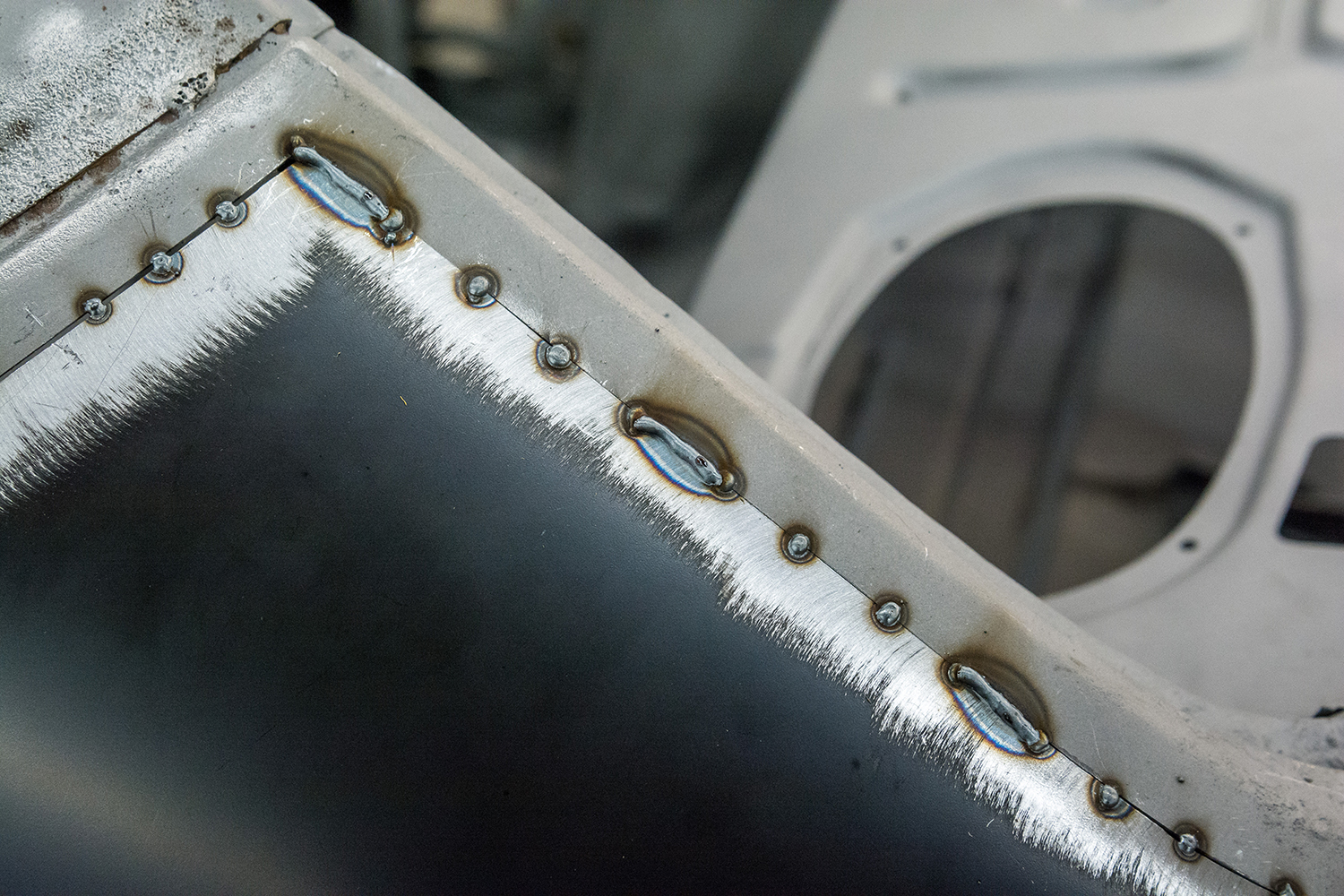 17 Close up of tack welds ensuring proper panel alignment