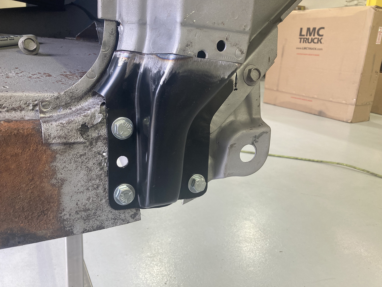 19 Replacement A pillar support panel bolted into place for final installation