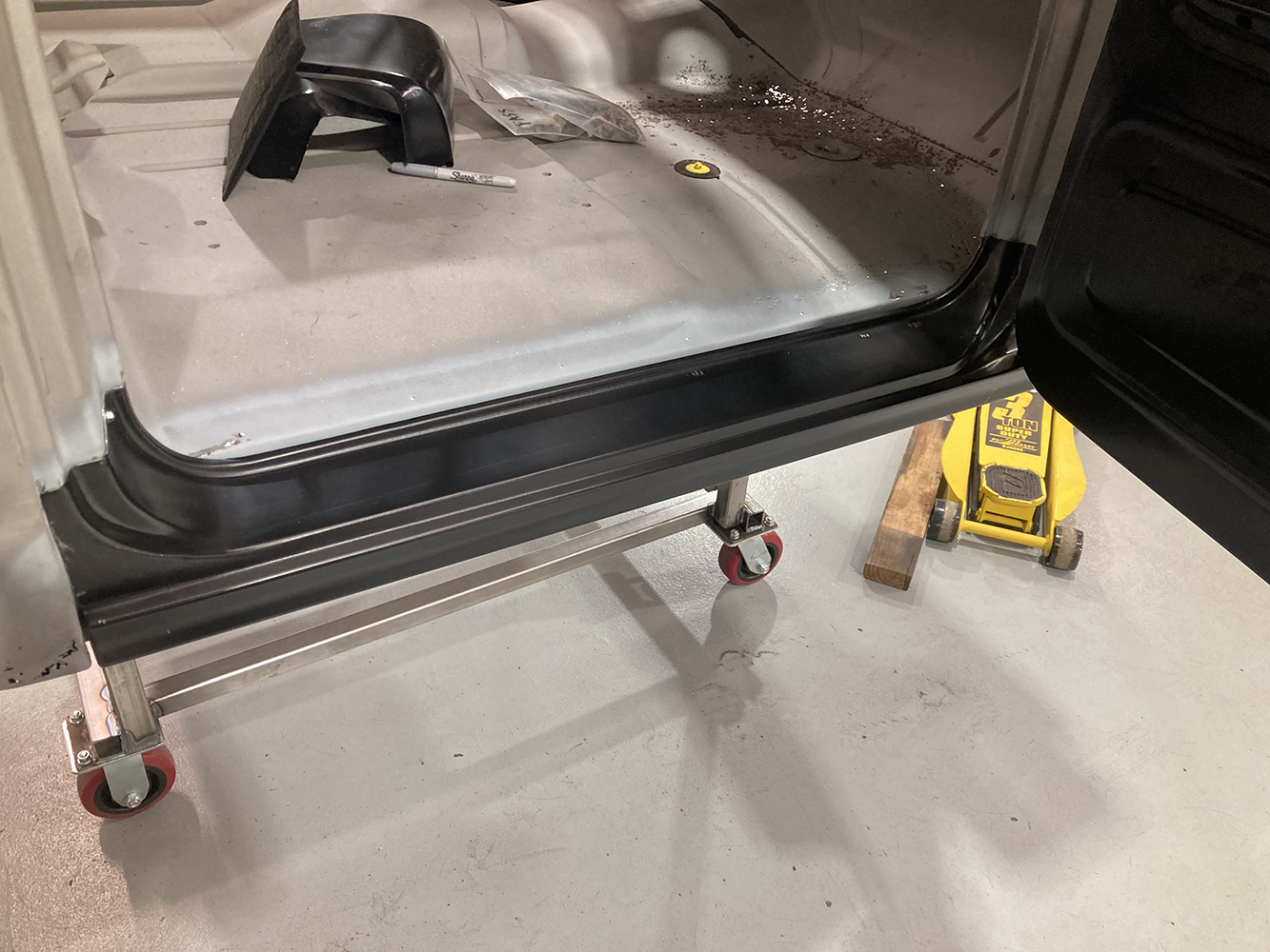 25 Freshly installed rocker panel and cab corner replacement secured in place
