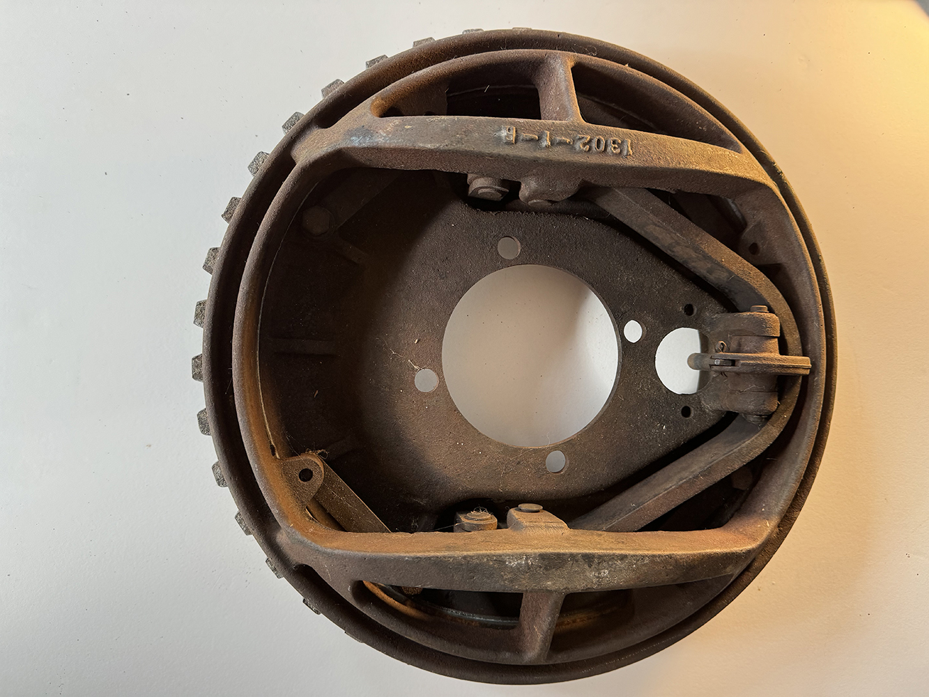 25 Inner drum brake housing with worn components