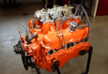 00 Mopar 340 small block V8 with Six Pack carb setup classic orange paint early 1970s performance build