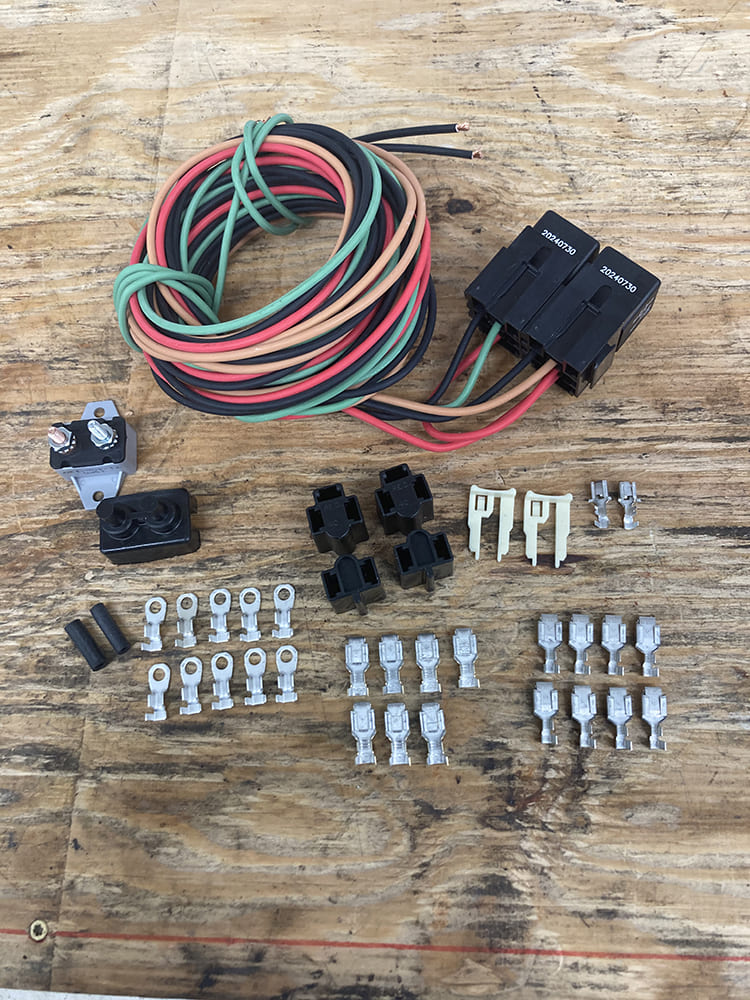 001 Headlight relay wiring kit with connectors and relays for improved electrical performance