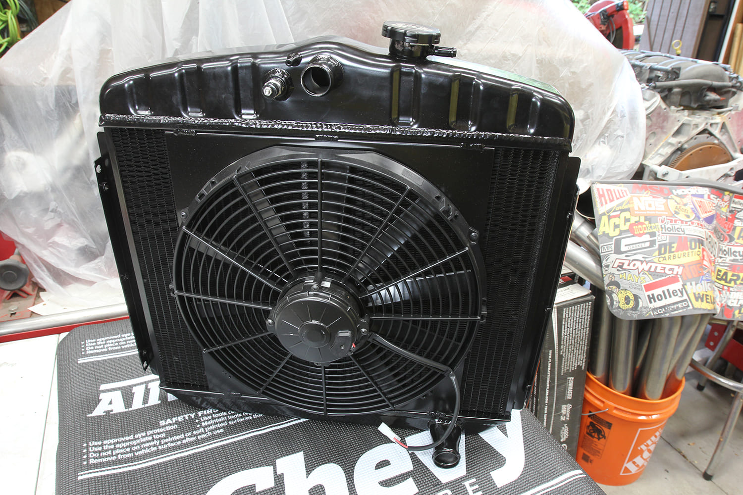 001 Restored radiator with an electric cooling fan mounted