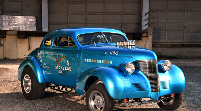 002 1939 Chevrolet Gasser with straight axle front suspension and fenderwell headers