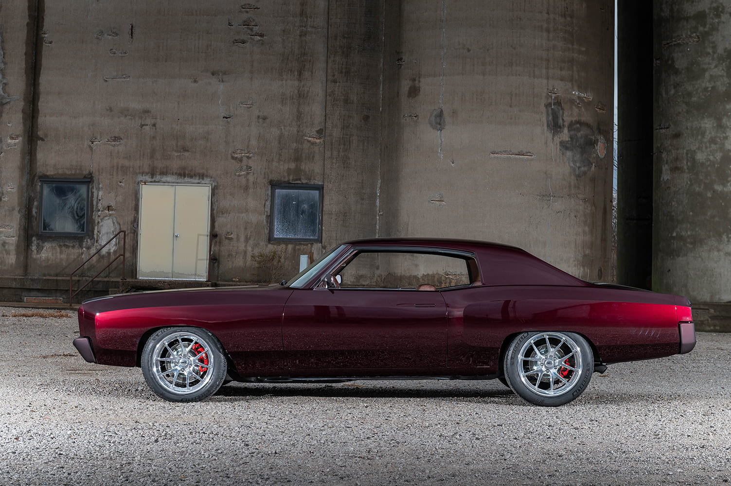 003 1972 Monte Carlo profile view shaved body flush glass pro touring build