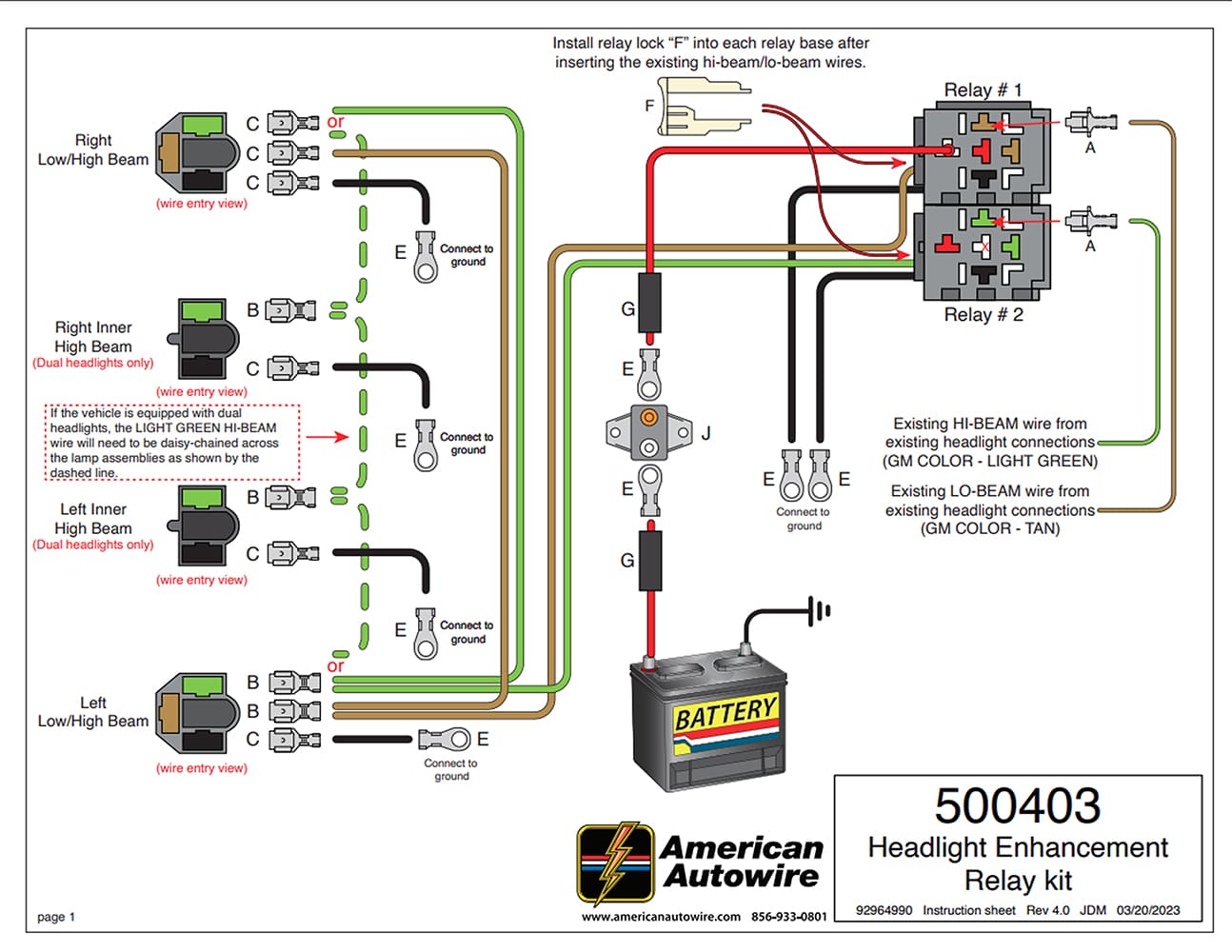 003 American Autowire headlight enhancement relay kit wiring diagram for classic GM vehicles