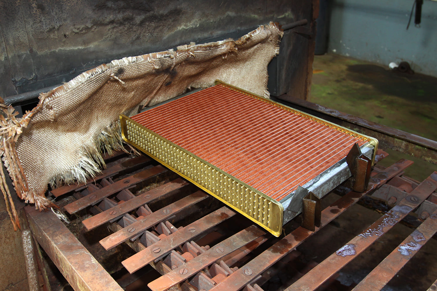 007 Copper brass radiator core in a high temperature brazing oven for final assembly