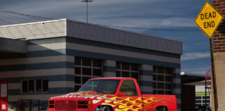 01 1996 OBS Chevy rocking retro flames and ultra deep dish staggered wheels