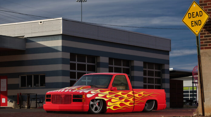 01 1996 OBS Chevy rocking retro flames and ultra deep dish staggered wheels