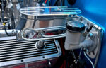 011 1939 Chevy Gasser Wilwood master cylinder with polished valve covers and braided brake lines