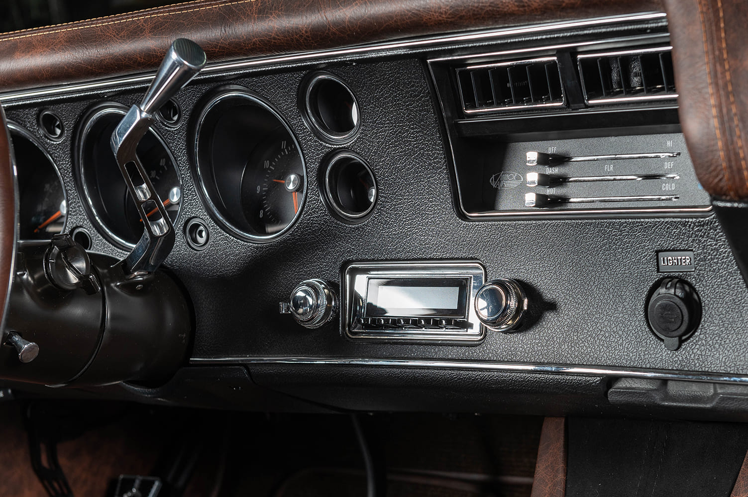 012 1972 Monte Carlo dashboard Vintage Air controls classic radio black textured panel