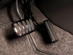 013 1966 Chevy Nova black billet aluminum brake and accelerator pedals on custom carpeting