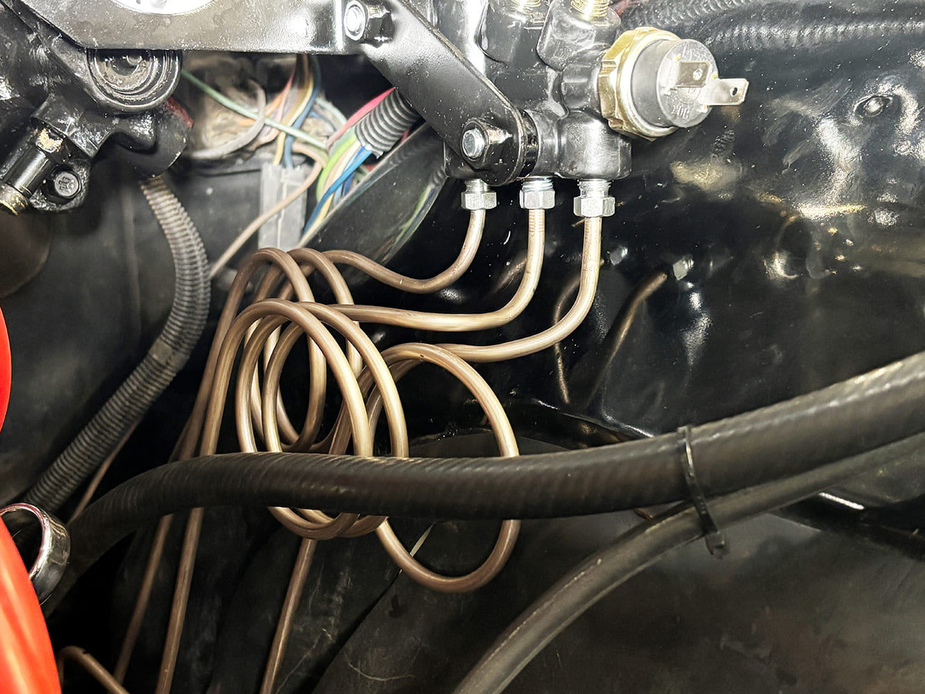 014 Neatly routed brake lines on a classic Chevelle