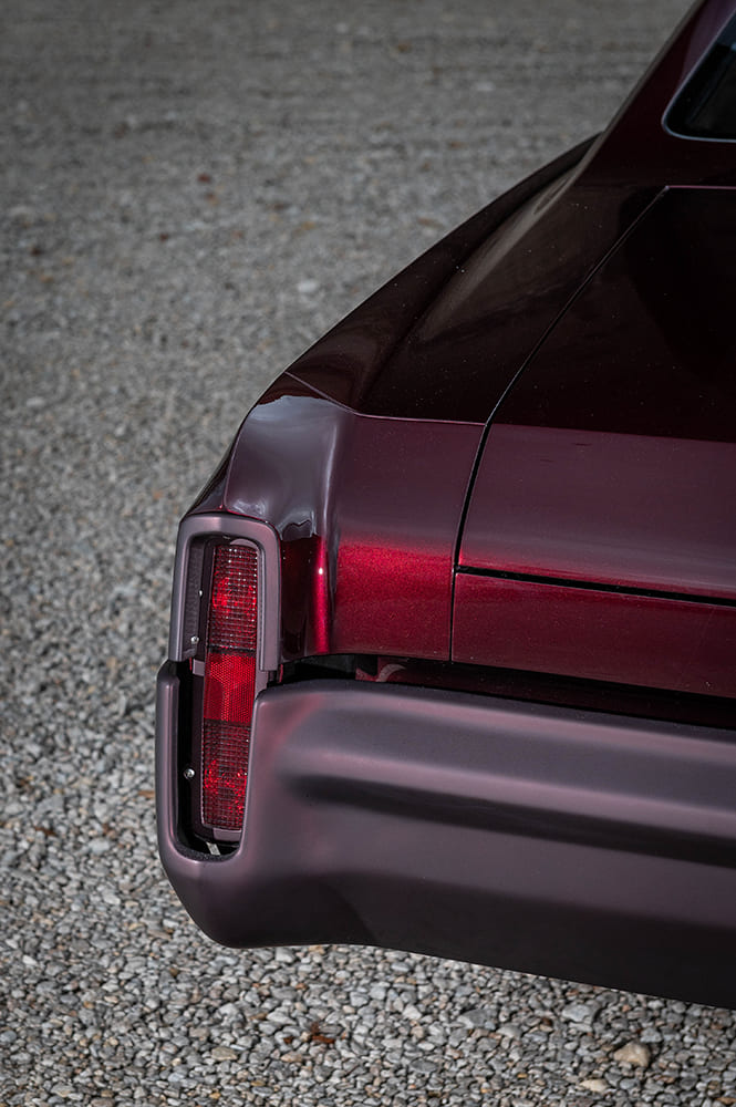 017 1972 Chevrolet Monte Carlo rear taillight shaved bumper deep burgundy paint