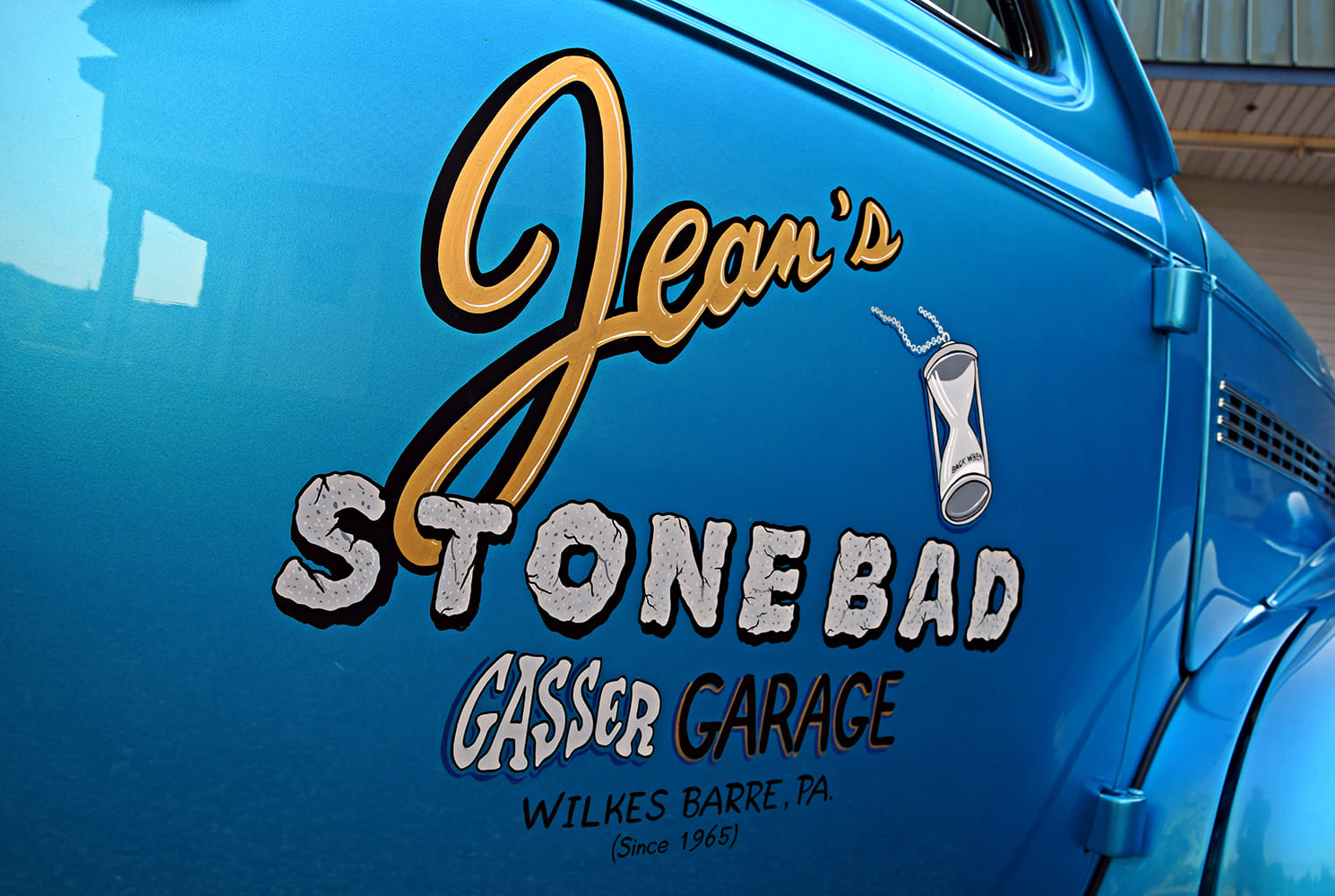 018 1939 Chevrolet Gasser door lettering featuring nostalgic race car graphics