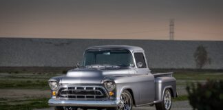 02 1957 Chevy truck Restomod with smoothed bodylines and custom chrome front grille