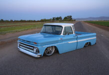 02 1965 Chevy C10 custom truck laid out on billet wheels with air suspension