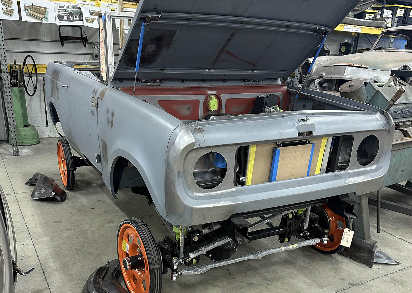 02 A 1961–71 International Scout body mock up sits on a custom chassis with orange roller wheels
