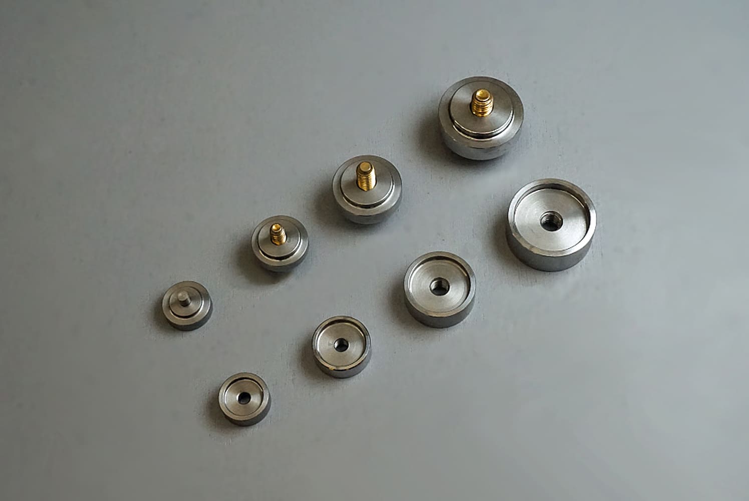 02 Various sizes of dimple dies used for shaping metal panels