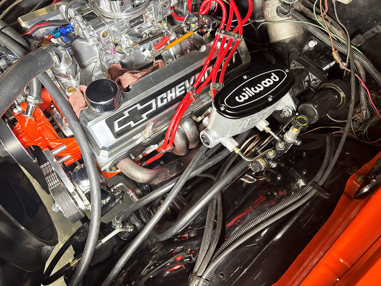 022 Wilwood master cylinder and proportioning valve installed on a Chevrolet small block engine