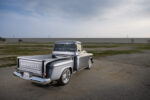 04 1957 Chevy 3100 step side rear view with embossed tailgate and clean chrome bumper