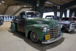 07 1957 Chevrolet 3100 in patina green with updated wheels and suspension maintaining classic Advance Design style