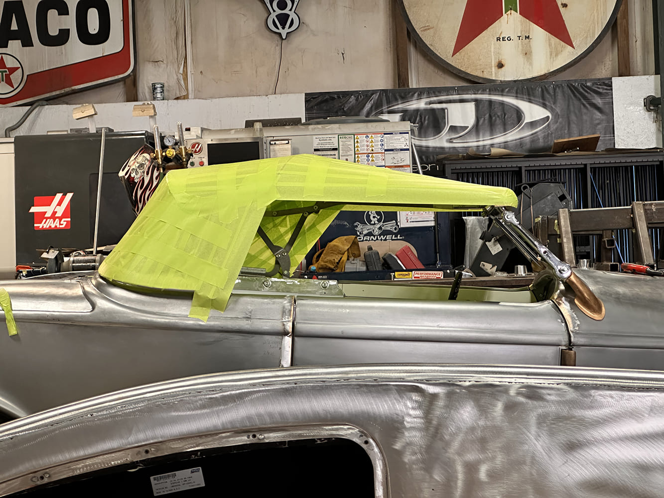 09 1932 Ford Phaeton with full masking tape mock up for top design and rear window layout