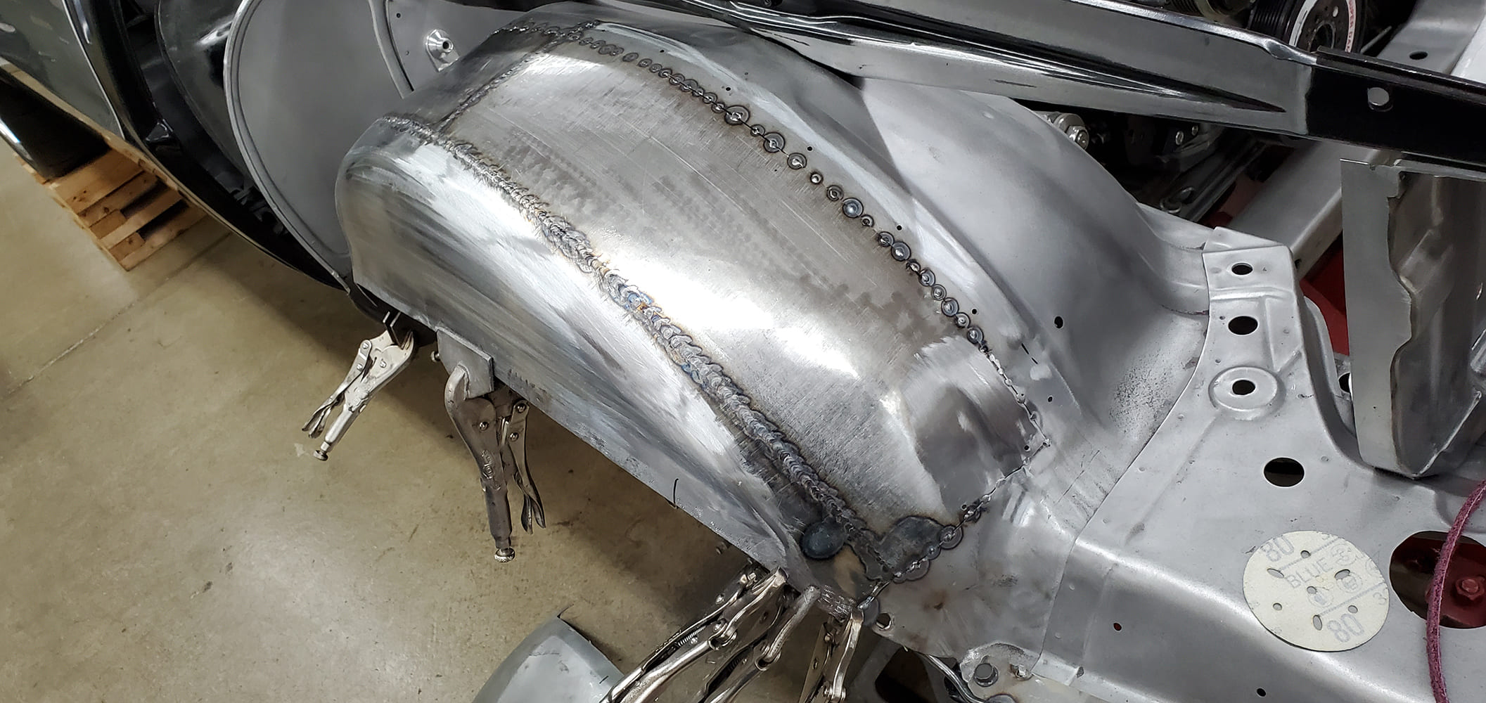 09 1969 Camaro tub install welded seams smoothing metal finish