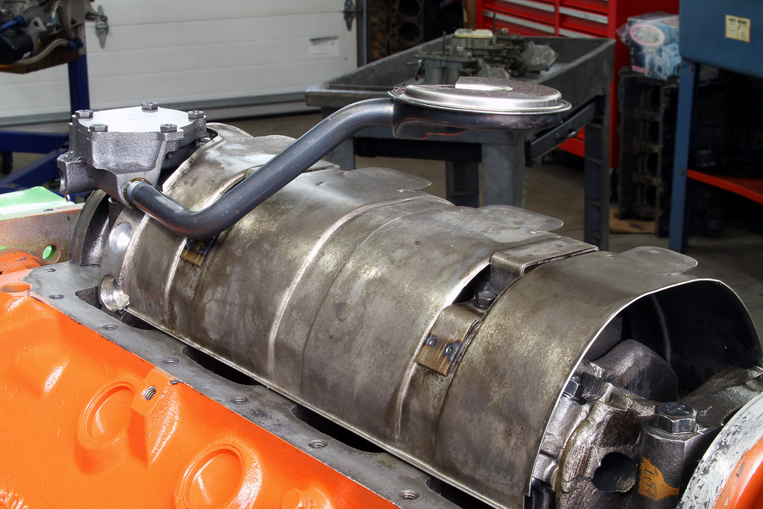 09 Windage tray and oil pickup installed in 340 small block Mopar bottom end