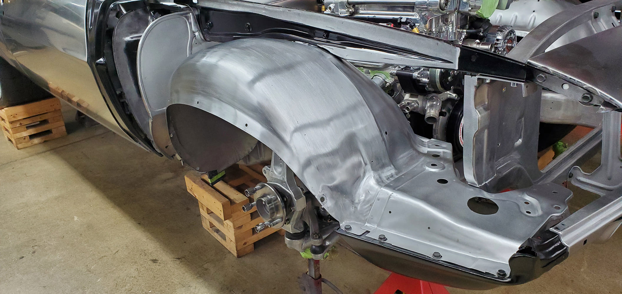 10 1969 Camaro mini tub completed install bare metal inner fender