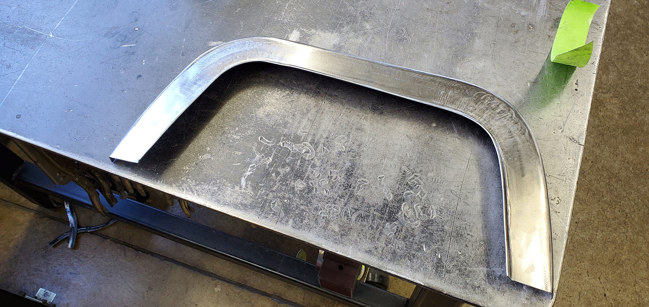 12 1969 Camaro apron edge piece fabricated with crisp radius and flanged return