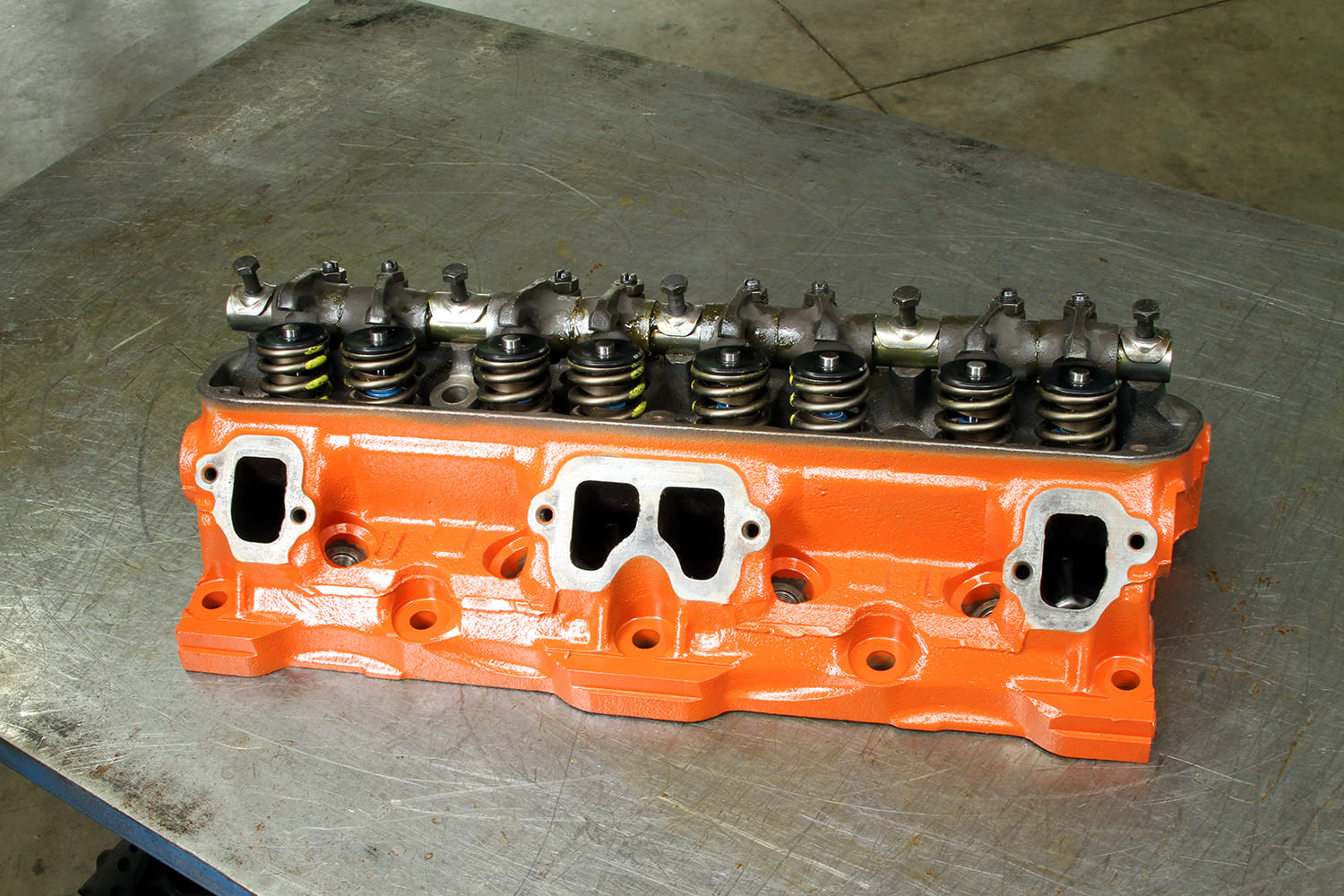 12 Fully assembled Mopar 340 “X” cylinder head with rocker arms and valve springs