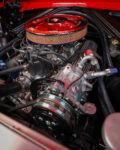 13 1965 Ford Ranchero engine bay close up Dayco belts vintage air conditioning