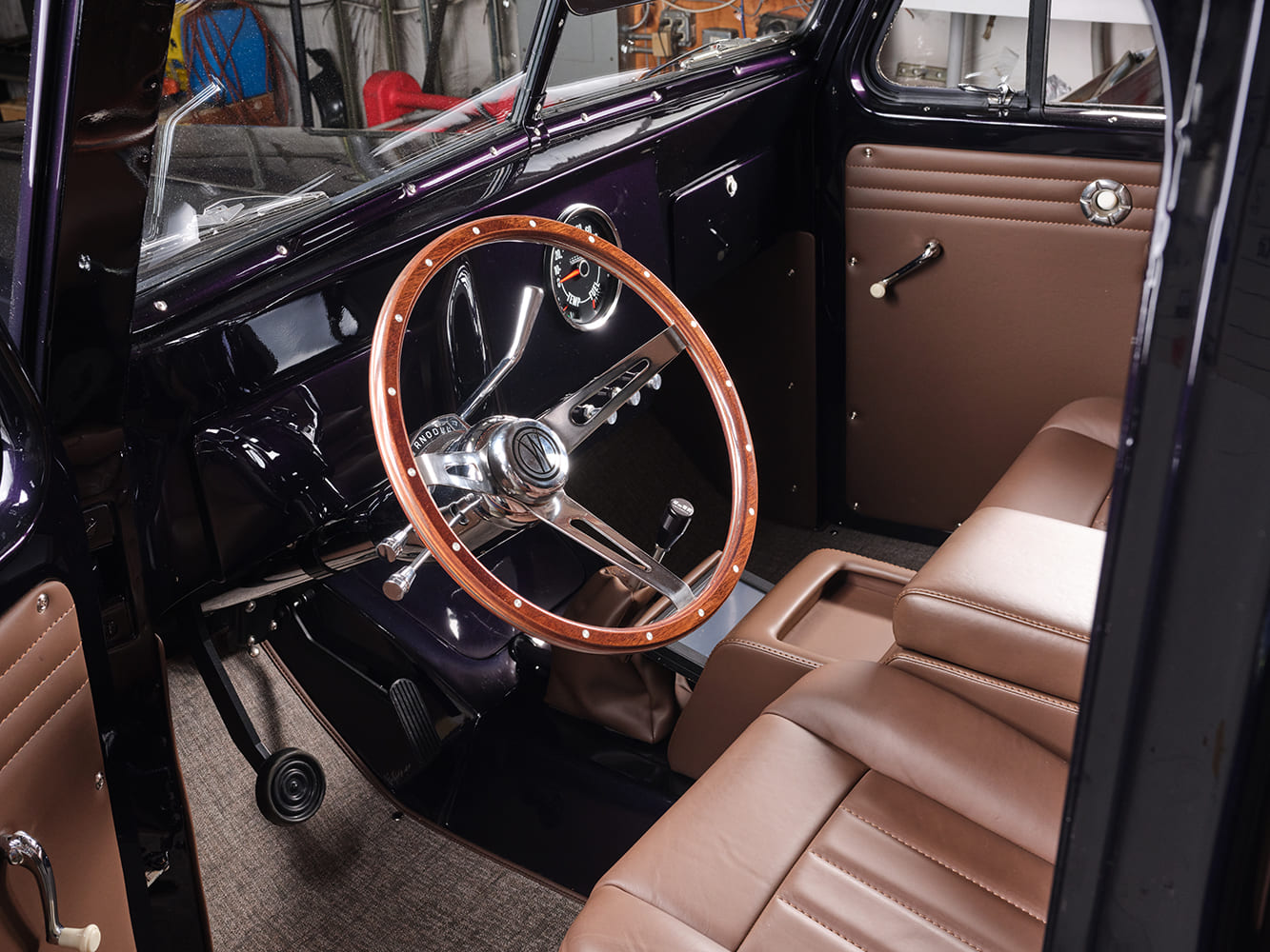 14 1950 Willys Jeep interior steering wheel wood rim chrome spokes